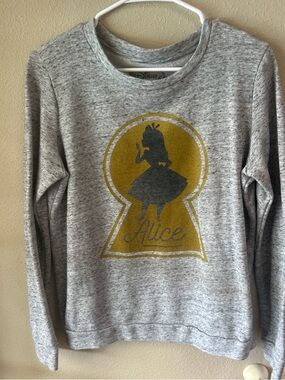 Disney Gray Pullover with Gold Alice Keyhole Silhouette Size L